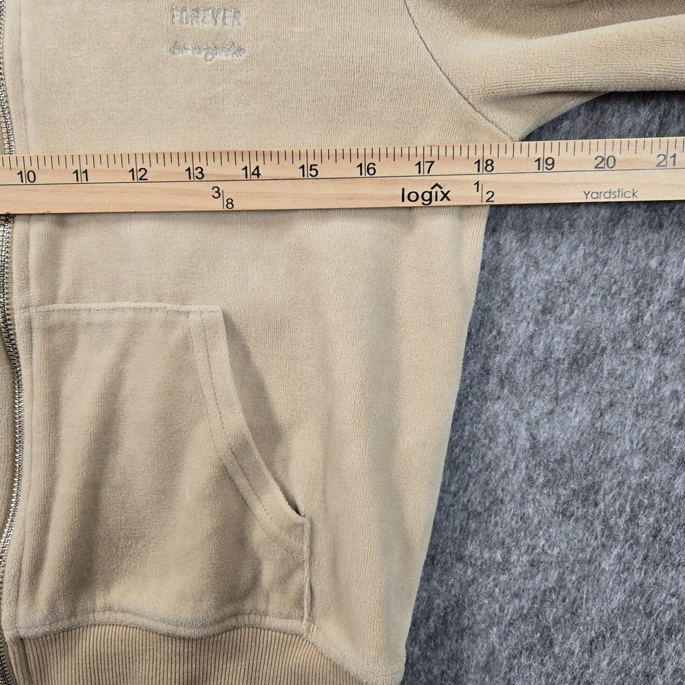 Juicy Couture Forever 21‎ Hoodie Womens Medium Beige Velour Zip Up Rhinestone - Picture 7 of 10
